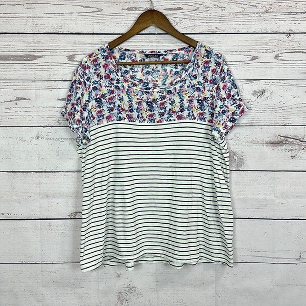 Joules Tee Shirt Top Womens‎ 14 Multicolor Navy Floral Stripe Cottage Boho